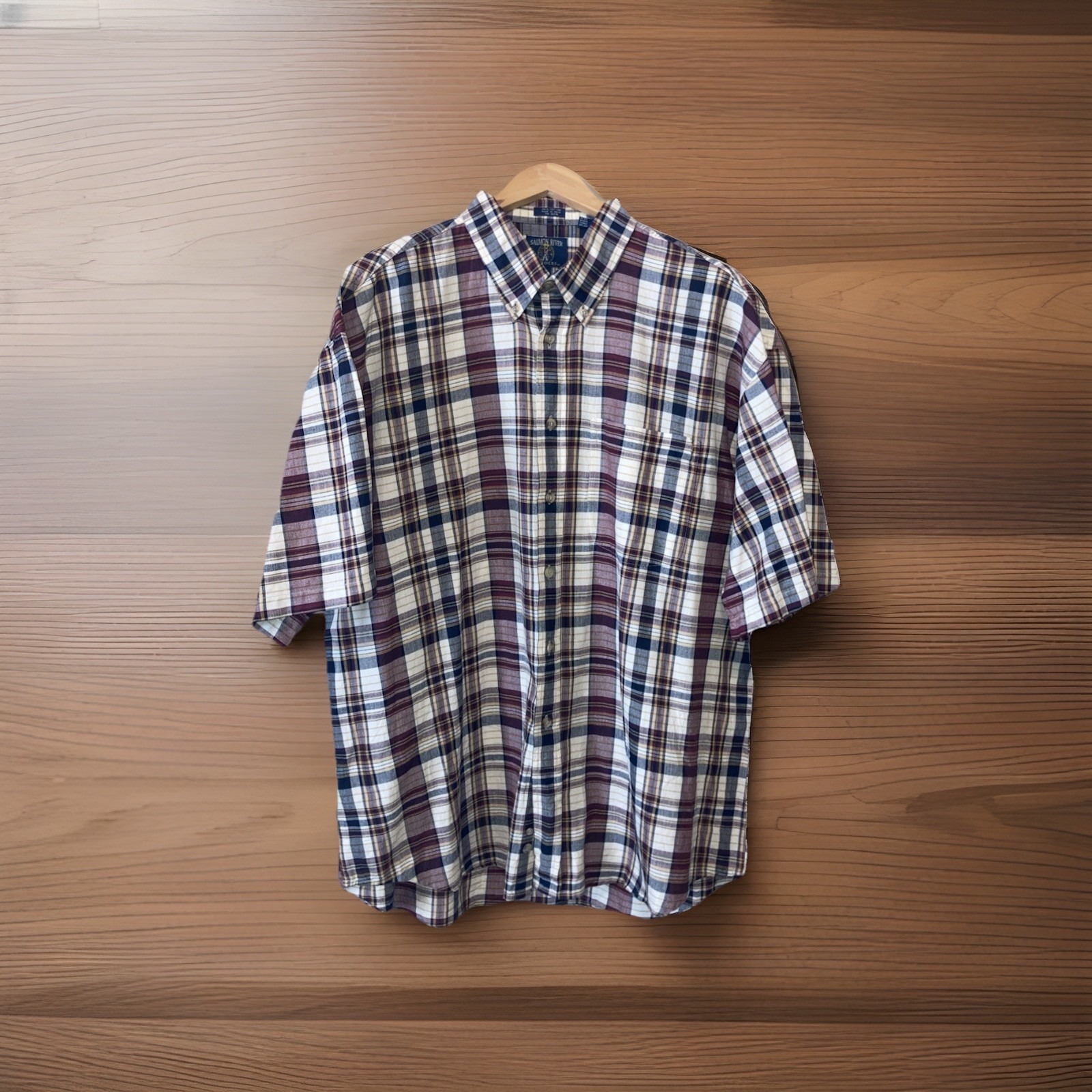 Salmon River Traders Shirt Men's Xl Check Short Sleeve Button Down 100% Cotton